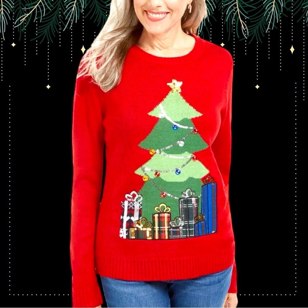 NWT Blinged & Jeweled Elegant Holiday Tree + Gifts NOT an Ugly Christmas Sweater